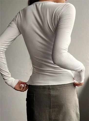 Womens Tops Long Sleeve Henley T Shirt Button Down Tops V Neck Shirts Blouse - Bild 5 von 23