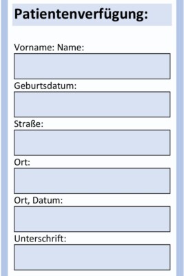 Patientenverfügung für den Geldbeutel mit Schutzhülle