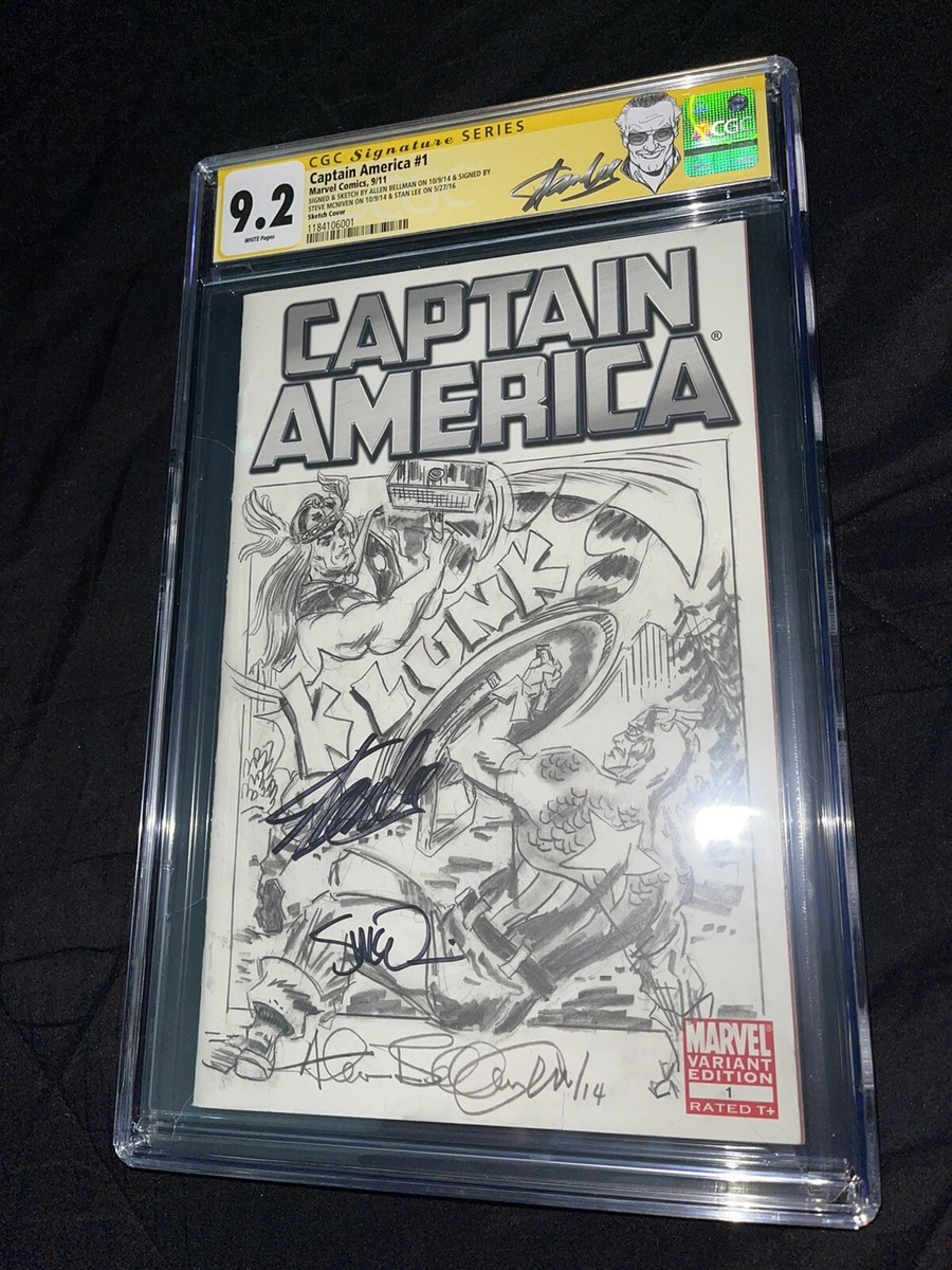 CAPTAIN AMERICA #1 CGC SS 9.2 ALLEN BELLMAN SKETCH Signed by STAN