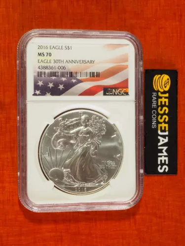 2016 $1 AMERICAN SILVER EAGLE NGC MS70 USA FLAG LABEL