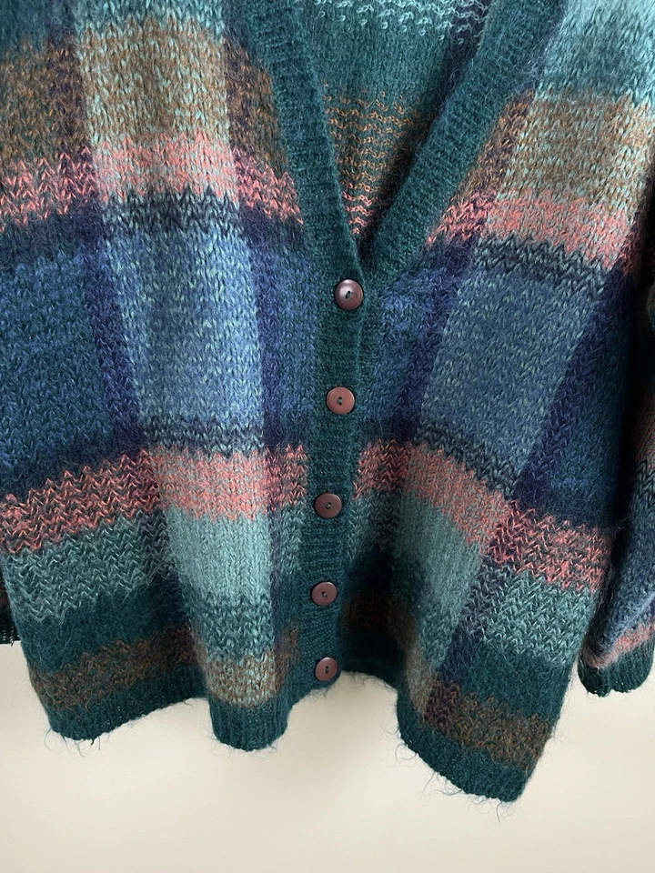 Cárdigan Suéter Paul Harris De Colección Años 80 Acrílico Mohair Cuadros Multicolor Mediano Foto 3 de 4