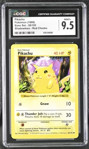 CGC 9.5 Pikachu 1999 Base Set 58/102 Shadowless Red Cheeks Pokemon Card