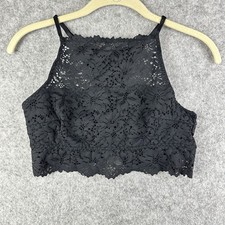 Aerie High Neck Bralette Bra Womens M Black Floral Lace Cami Adjustable Straps