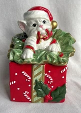 Fitz and Floyd Kitty Kringle Lidded Ceramic Trinket Box Christmas