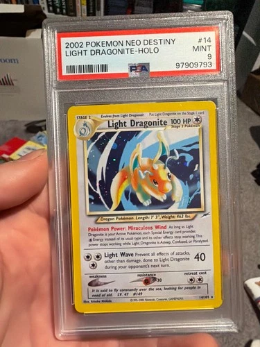 PSA 9 mint vintage holo neo Light Dragonite 14/105 Neo Destiny Holo