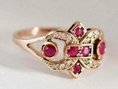 2Ct Oval Cut Simulated Ruby Lovely Design Engagement Ring 14K Rose Gold Plated
