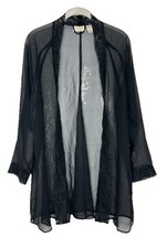 Victoria's Secret Vintage Gold Label Black Sheer Open Kimono Robe Cardigan Sz P