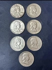[Lot of 7] Franklin Half Dollars  1949-1964 - 90% Silver -
