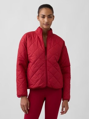 GAP Reversible Quilted Sherpa Full Zip Puffer Jacket Red Womens L Tall