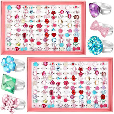 2 Boxes Valentine Kids Rings for Girls, Adjustable Little Girl Dress up Rings Pl