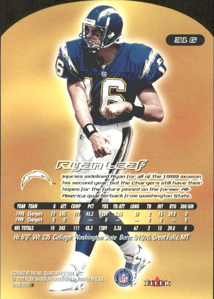 2000 Ultra Gold Medallion #31 Ryan Leaf - FB - Image 2 of 2