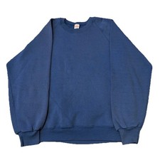 Vintage 80s Russell Athletic Super Weights Blue Blank Crewneck Sweatshirt Large