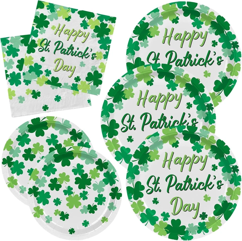 Complete Shamrock Disposable Dinner and Dessert Plates & Napkins for 50 Guests - Image 3 of 4