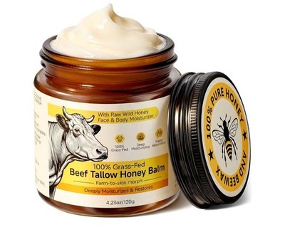 Beef Tallow for Skin & Face, Whipped Tallow and Honey Balm Cream, 100% Grass-Fed