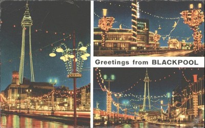 Vintage John Hinde Postkarte Blackpool Illuminations Tower Pleasure Beach UK