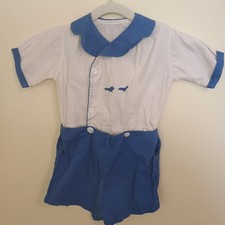 Vintage 1950's Blue Bird Applique Boys Playsuit Romper 2t