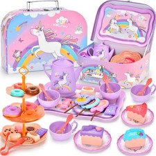 Unicorn Tea Party Set for Little Girls, Pretend Plastic Teapot Set, Princess ...