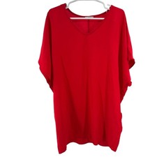 JODIFL Red Mini Dress v-neck pockets cap sleeve oversized casual L lightweight