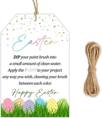 50 Pcs Happy Easter Hanging  Tags with String   Easter Paint Instruction Tags