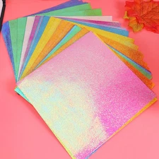 100 Pcs Colorful Iridescent Paper Square Folding Paper Handcraft Sheets for Art