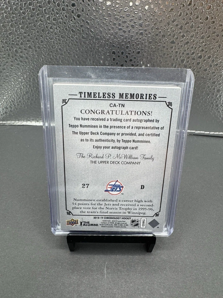 2018-19 Upper Deck Chronology Canvas Timeless Memories Red Teppo Numminen Auto - Image 2 of 2