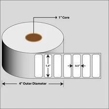 Direct Thermal Labels, 1.5"x0.5" for Zebra ZD/GX/GK & 1" core printers -12 ROLLS
