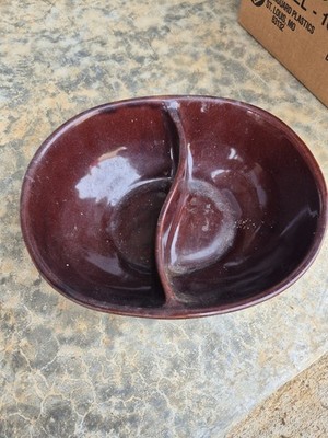 Vintage Marcrest Stoneware Daisy Dot Brown Divided Serving Dish Bowl Oven-Proof