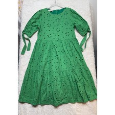 Santa Dondoca Eyelet Dress Womens P Green Tiered Puff Sleeve Midi Excellent