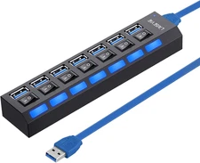 USB 3.0 Hub, 7 Ports USB Splitter USB a Port Data Hub with Independent On/Off Sw