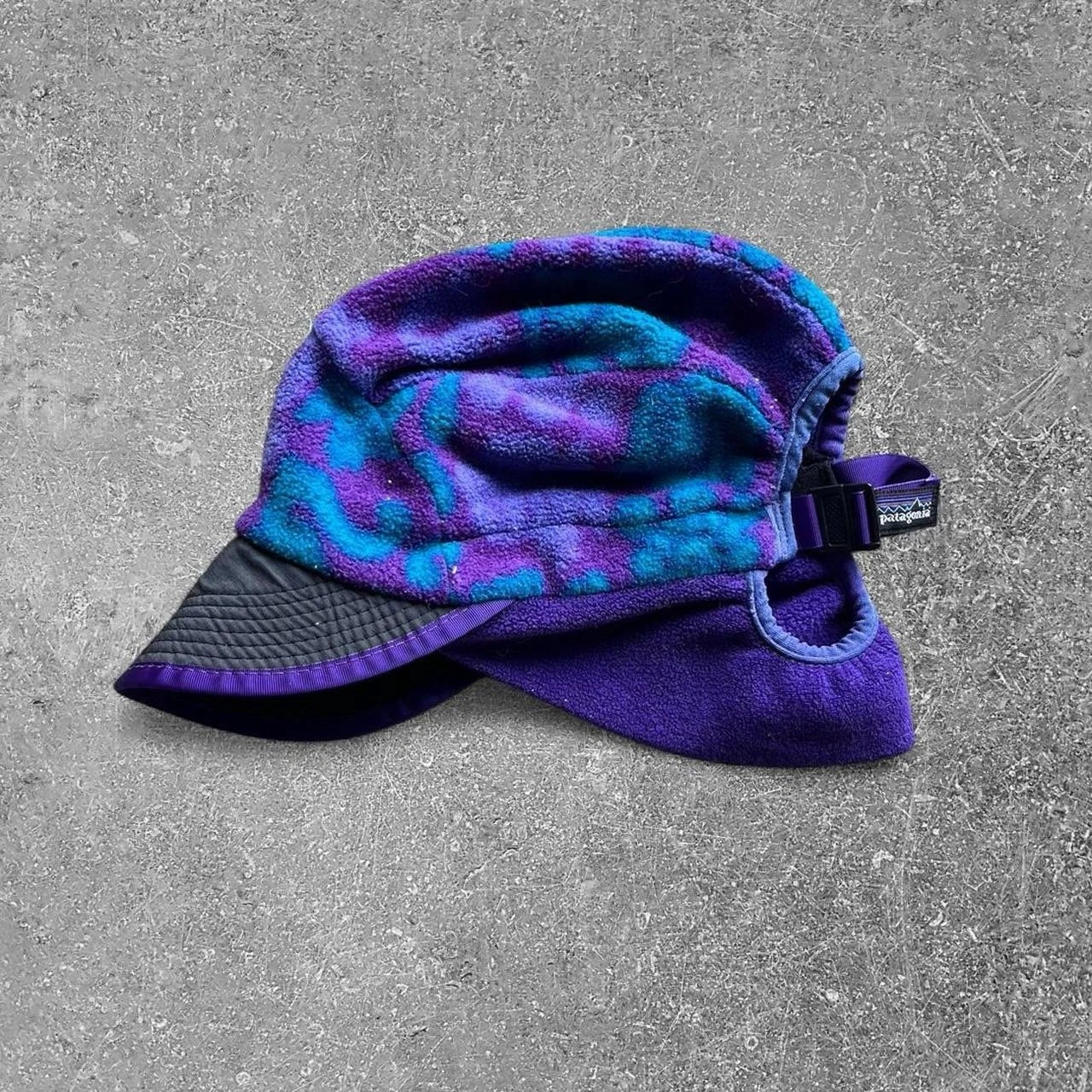 Patagonia Vintage 90s Purple/Aqua Fleece Duck Bill Outdoor Winter Hat Cap