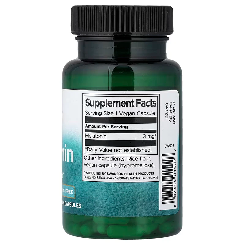 Swanson, Melatonin, thre mg, 120 Vegan Capsules - Imagen 2 de 2