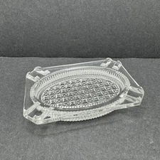 Vintage Clear Pressed Glass Ashtray Rectangle and Oval W Square Design Details
