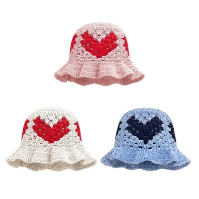 Handmade Colorful Hat Stylish Heart Crocheted Hat Handwoven Heart