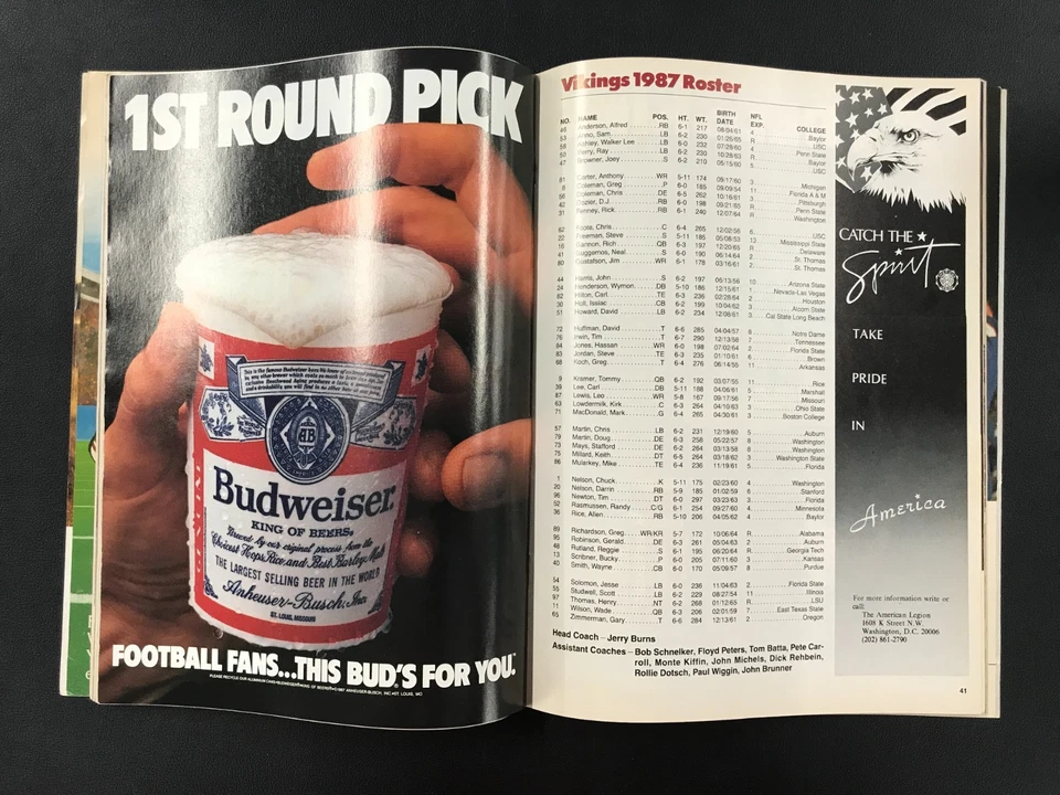 1988 NFC Championship Game Souvenir Program NFL W. Redskins Vs. M. Vikings 1/17! - Image 2 of 3