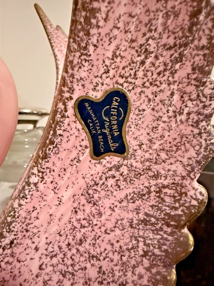 Vintage California Originals Pink Swan Figurine 14” Gold Trim Mid-Century Glam - Image 2 of 4