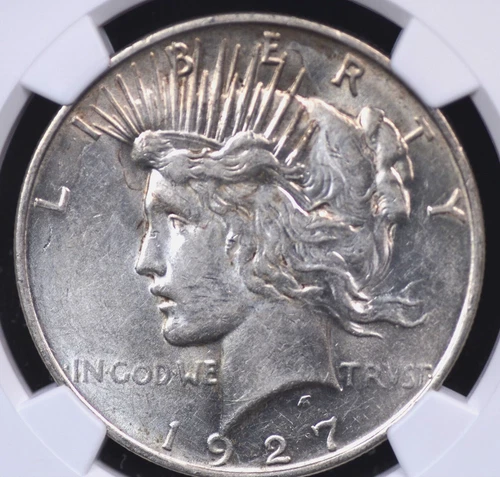 1927 D PEACE DOLLAR NGC VERY CHOICE ABOUT UNCIRCULATED 58 WITH FROSTY WHITE