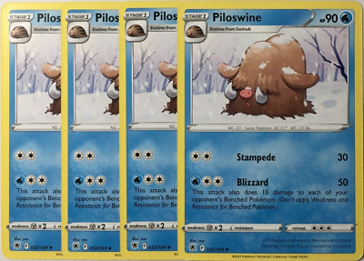 piloswine pokemon card value POKEMON 4X PILOSWINE 032/189 ASTRAL RADIANCE UNCOMMON NEAR MINT-PLAYSET