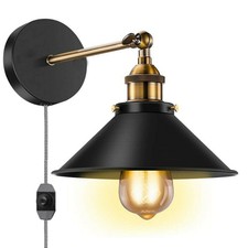 Vintage Industrial Black Wall Sconces Metallic Indoor Loft Plug in Wall Lights