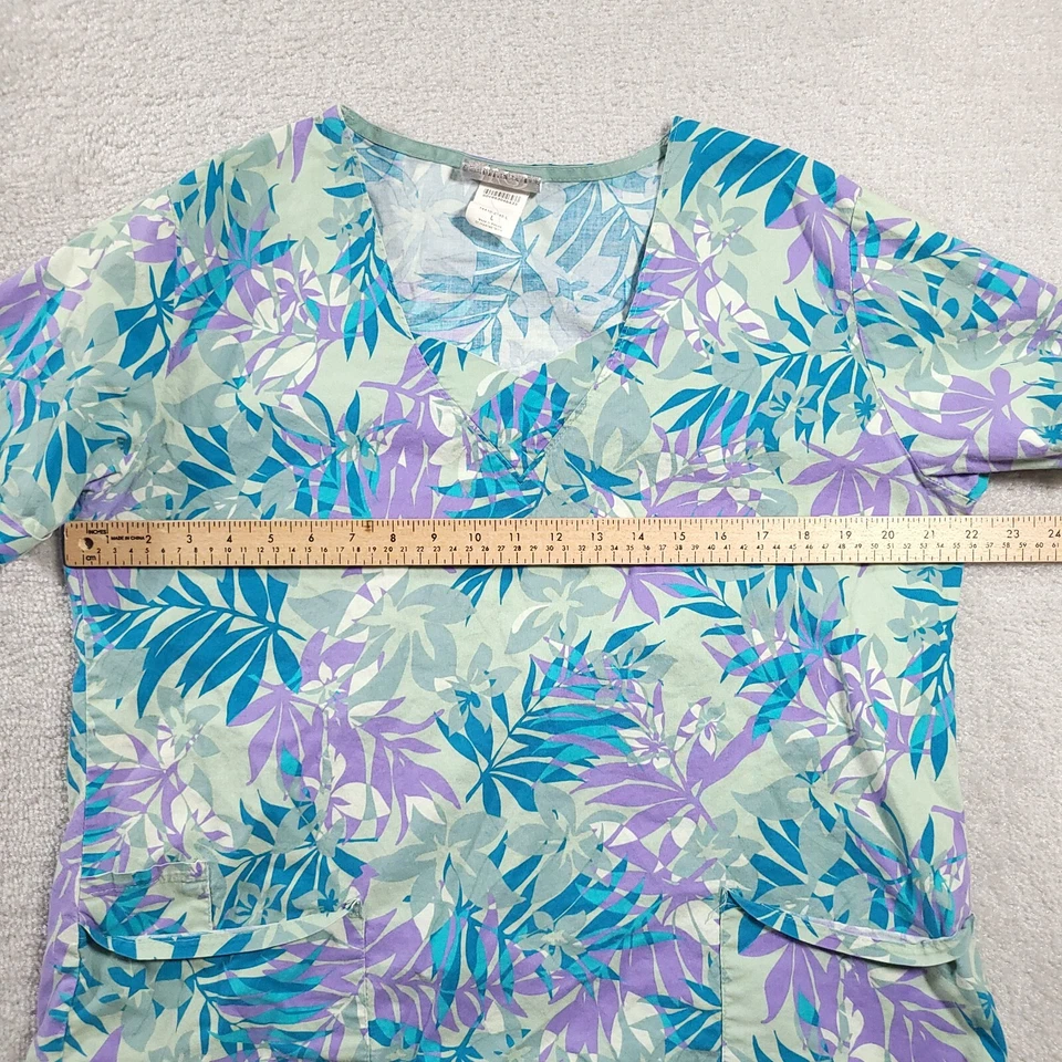 Blusa Médica Fundamentally Cotton by White Swan Talla Grande Floral Azul Verde  Foto 3 de 4