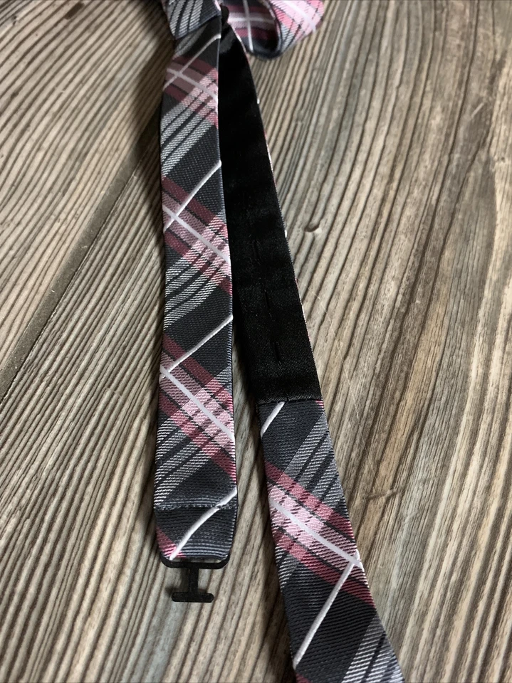 Gravata borboleta xadrez microfibra casamento-festa-homens tecido presente por ponto cinza rosa *nova* - Imagem 4 de 4