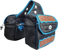 Tahoe Tack Turquoise Flower Leather Hand Tooled 1680D Nylon Western Saddle bags