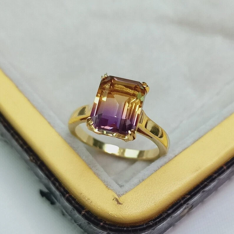 Двойное кварцевое кольцо с аметрином, кольцо из стерлингового серебра 925 пробы, кольцо ручной работы с аметрином - Изображение 2 из 4