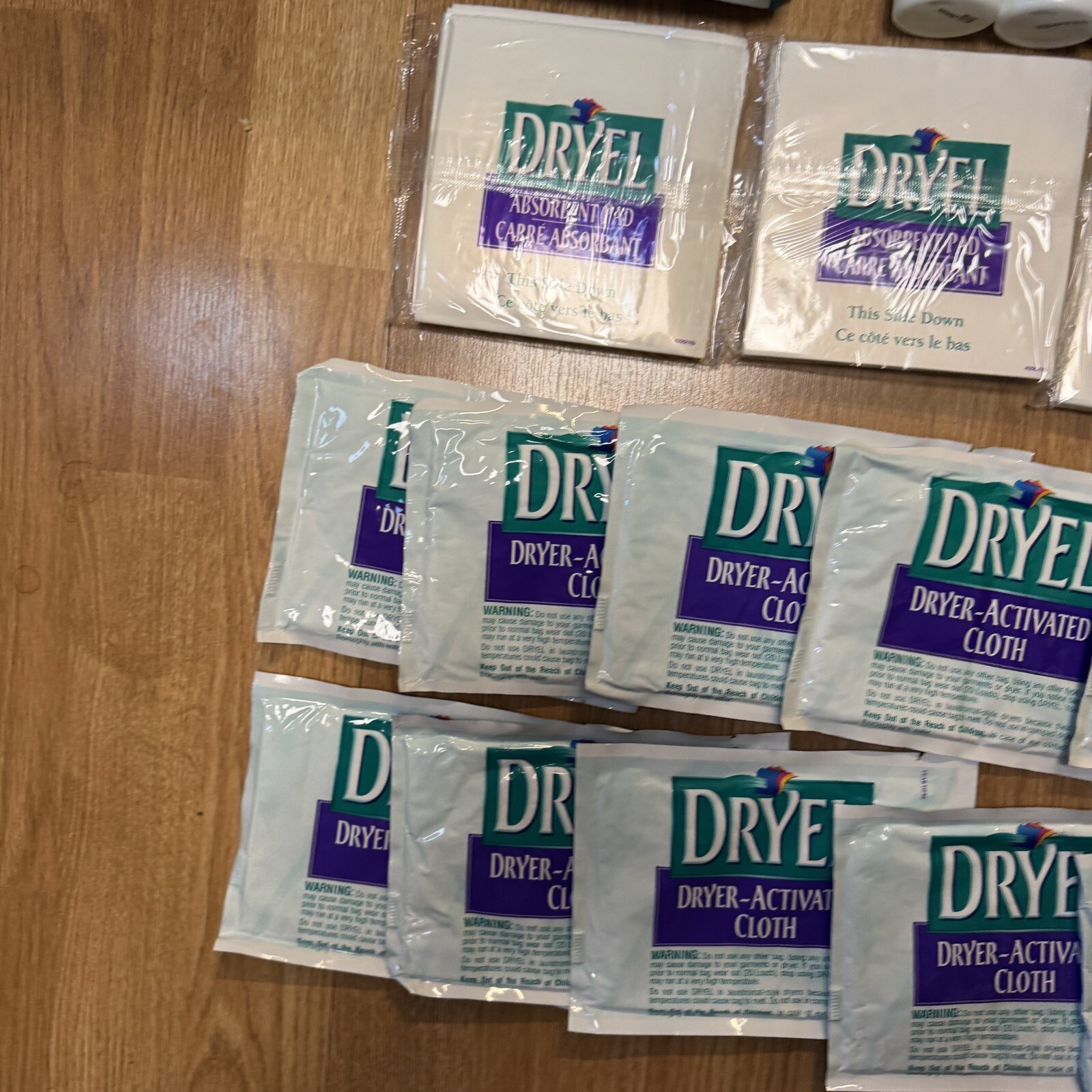 Vtg Dryel LOT bags, dryer cloths, stain remover, absorbent pads 1997 Bundle