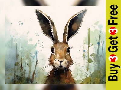 Entzückender Kaninchen Aquarell Druck - skurriles Kunstwerk für Tierliebhaber 5''x7''