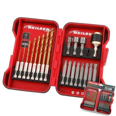 Neilsen 20tlg HSS Sechskant Bithalter Steckschlüssel Nuss Schraubendreher Bits Set 