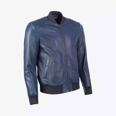 Bomber Biker Stylish Soft New Men Jacket Blue Handmade Leather Genuine Lambskin