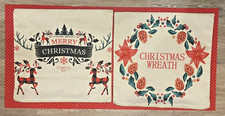 2 Large Christmas Linen Throw Pillow Covers 18x18 Inch Wreath Reindeer Plaid
