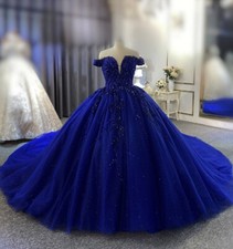 Royal Blue Quinceanera Dresses Off Shoulder Lace Applique Baeded Prom Ball Gowns