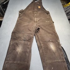 Carhartt Bib Mens 44x32 Brown Insulated Overall Duck Chore Destroyed Thrashed