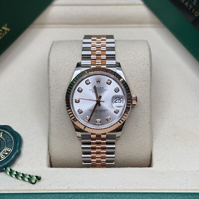 Rolex Datejust 31 NEW 2025 Silver Diamond Dial 278271 Rose Gold Fluted Jubilee